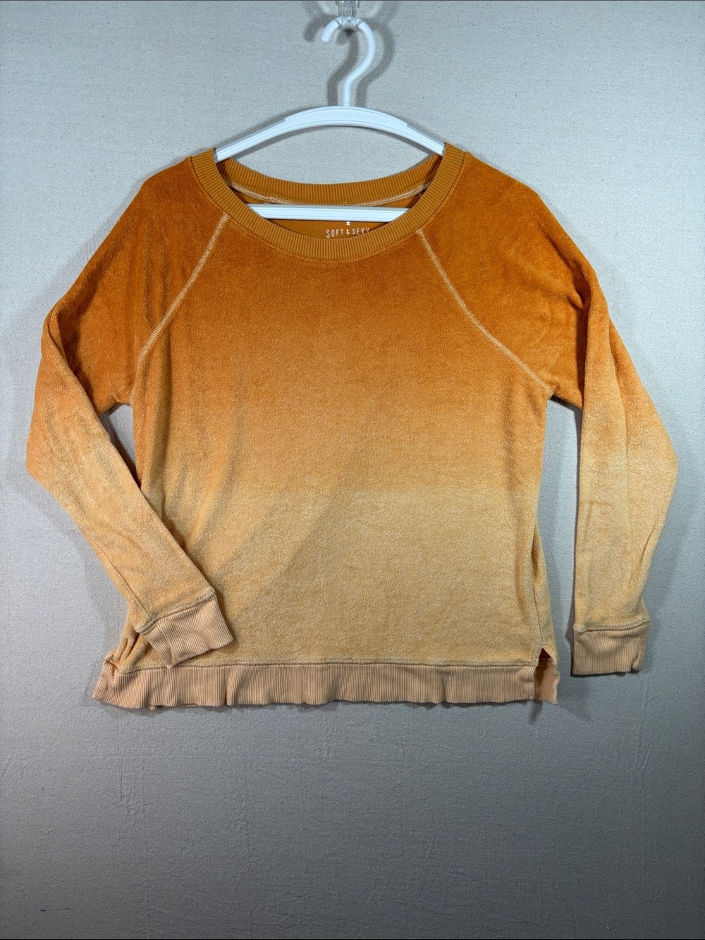American Eagle Outfitters Orange Ombre Soft & Sexy Terry Crewneck Sweatshirt